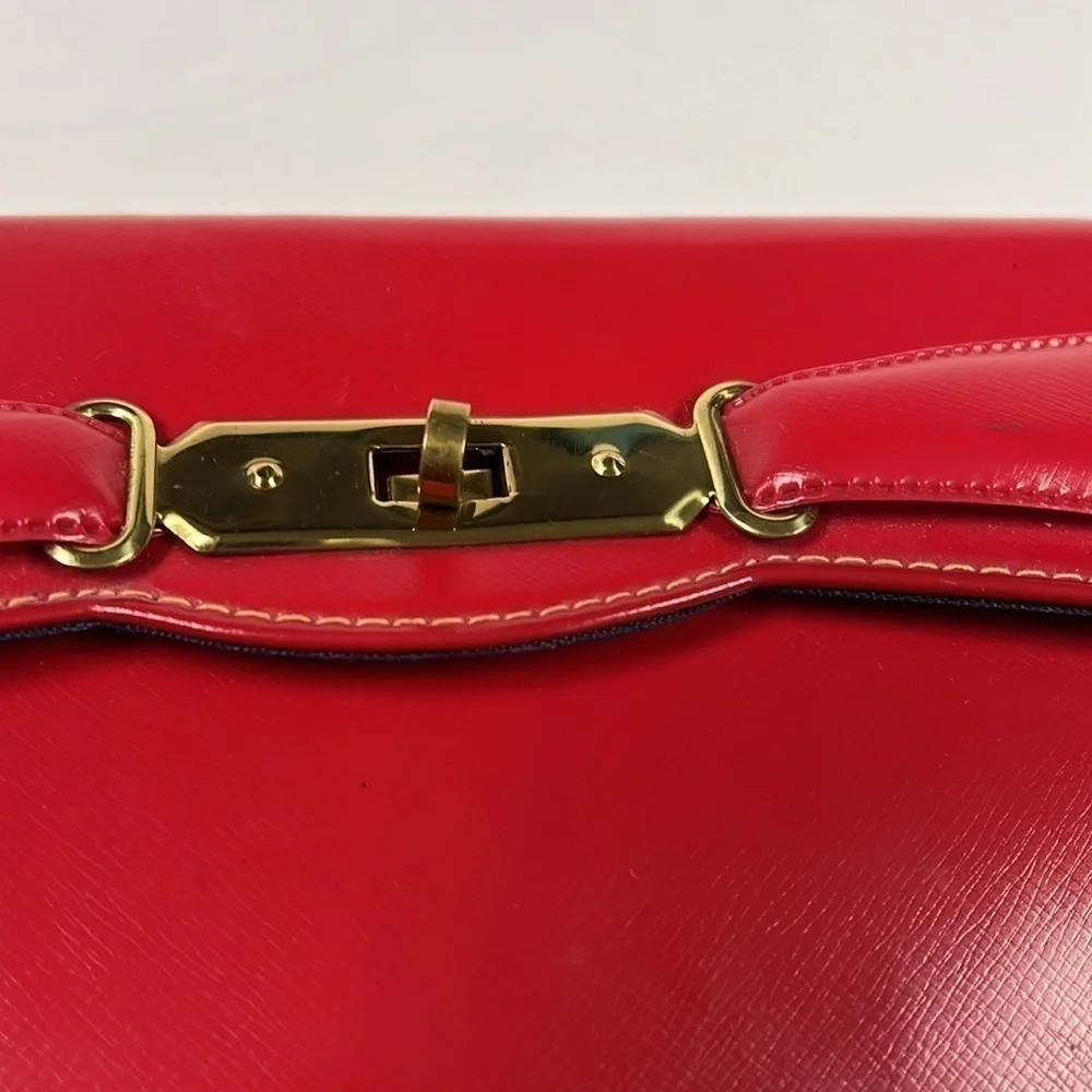 Vintage Red Leather Turnlock Clutch Bag